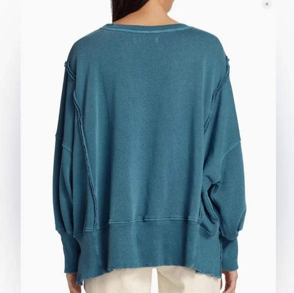 NWT FREE PEOPLE CAMDEN LONDON Denim Blue Sweatshirt We The Free New S Small - Picture 10 of 10